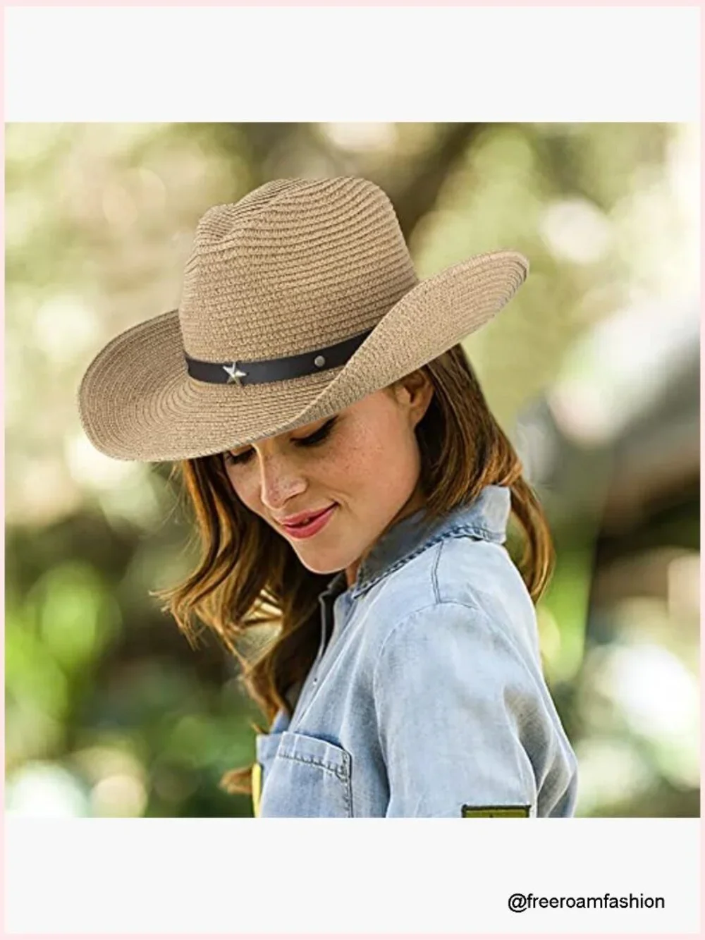 Straw Cowboy Hat Wide Brim Summer Sun Hat Cowgirl Western